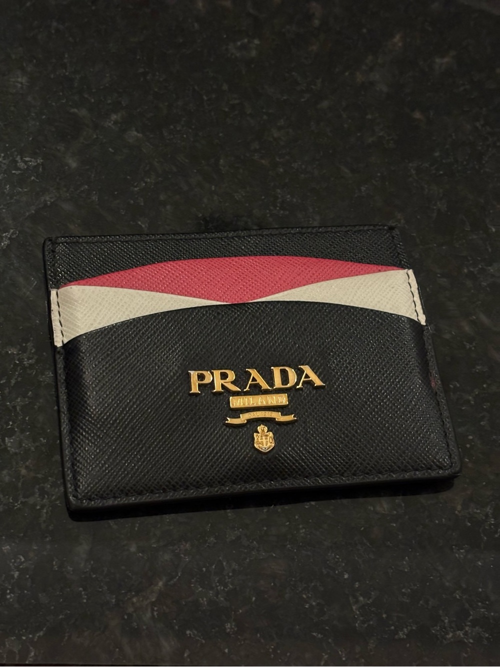 Prada Black Card Holder with Pink and White Panels